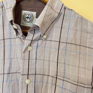 Cinch Men's Short Sleeve Button Down Shirt Medium Western Brown Blue Plaid